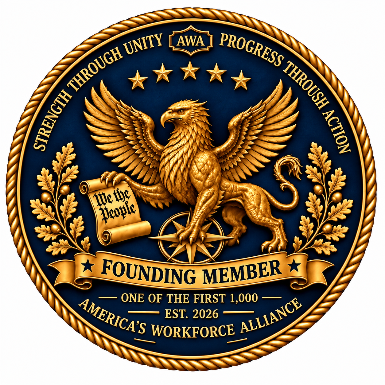 Founding Member patch design with the AWA griffin crest